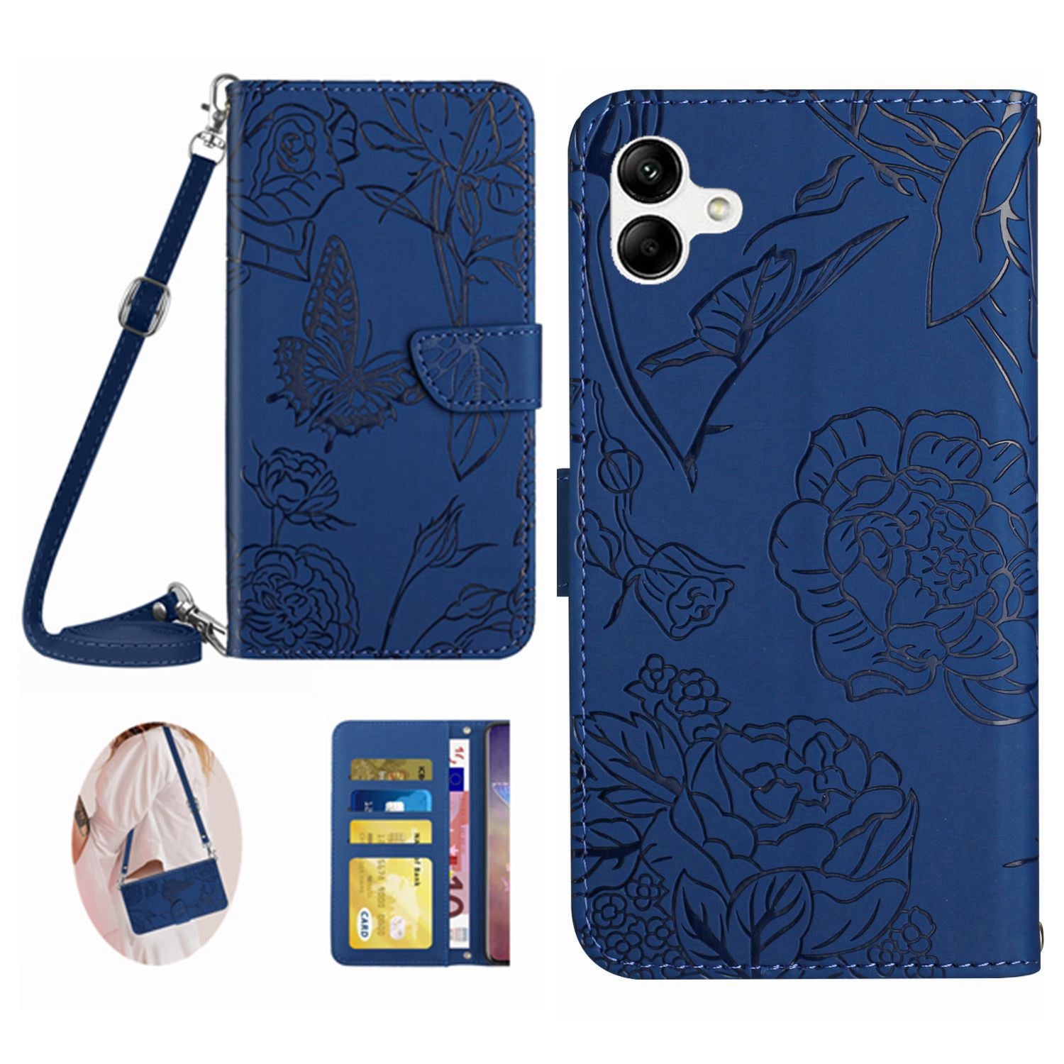 HT03 For Samsung Galaxy A05 4G Leather Case Imprinted Phone Wallet Cover with Shoulder Strap HT03 For Samsung Galaxy A05 4G Leather Case Imprinted Phone Wallet Cover with Shoulder Strap